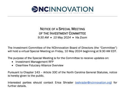 Preview of NOTICE - Special Meeting of the NCInnovation Investment Committee - 2024.05.10